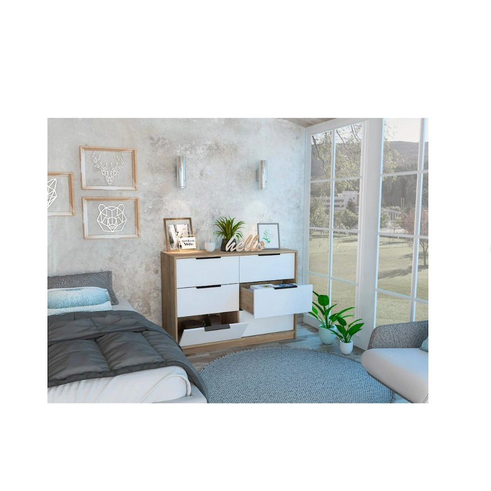 Kaia Four Drawer Double Dresser Pine / White MDF. Picture 6