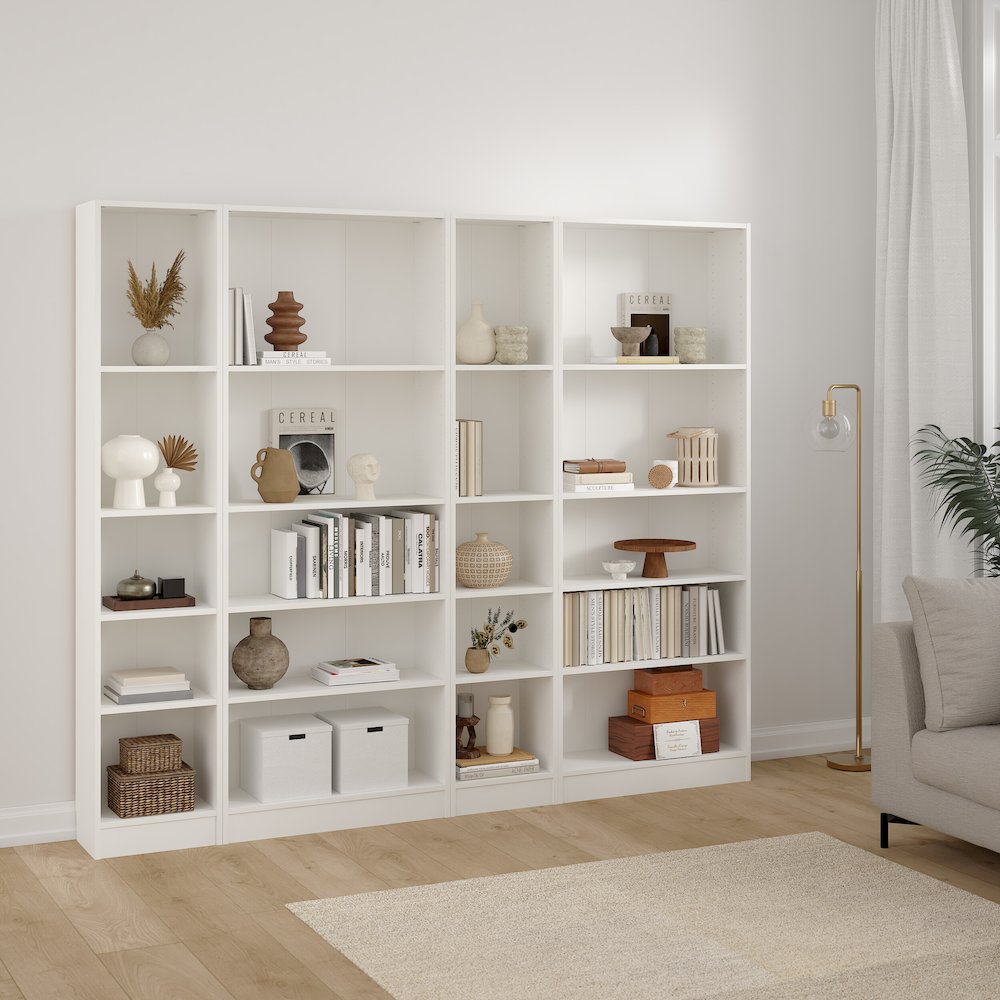 4-Piece Set, Two Narrow 5 Shelf Bookcases and Two Wide 5 Shelf Bookcases. Picture 3