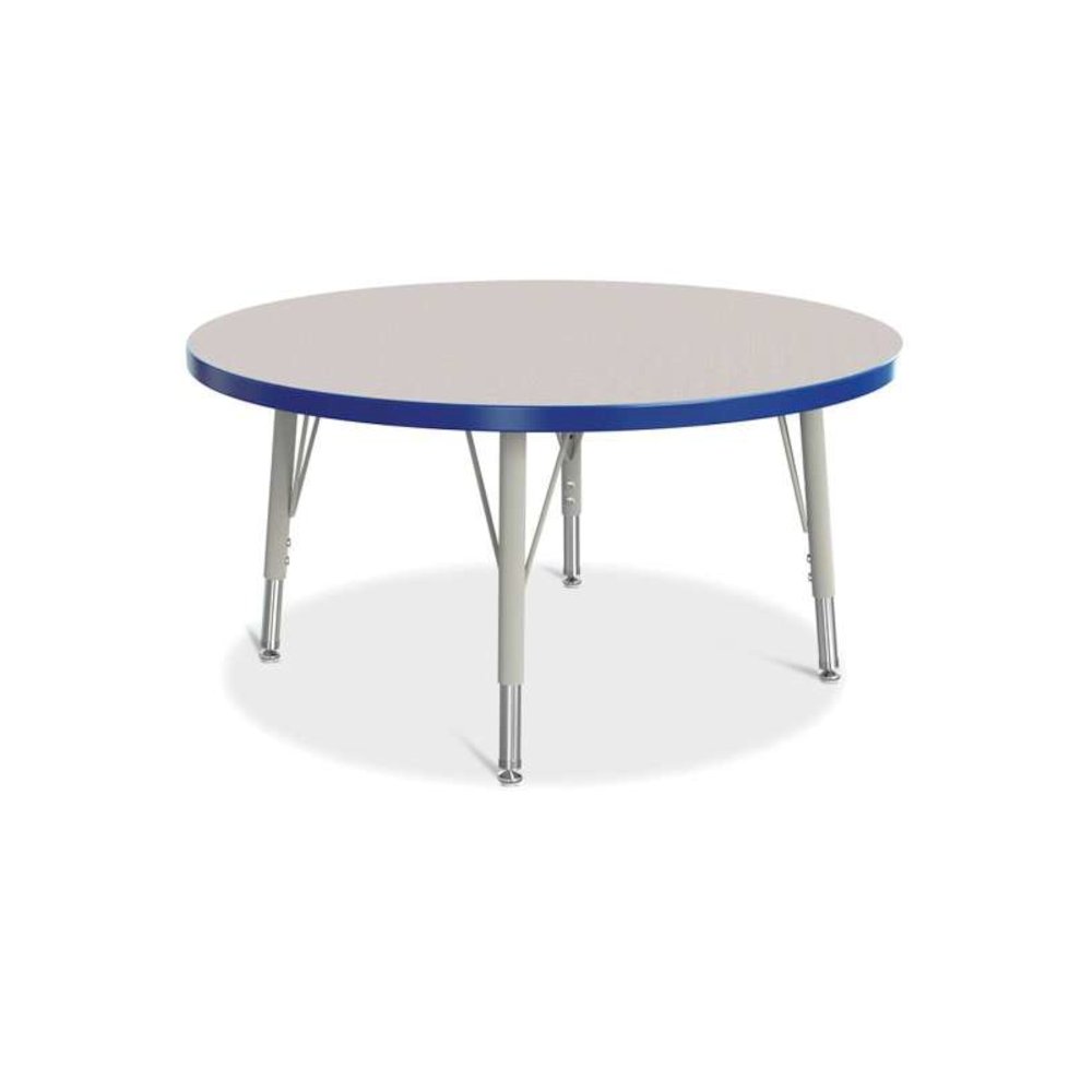 Jonti-Craft Berries Elementary Height Color Edge Round Table - Blue Round Top - Four Leg Base - 4 Legs - Adjustable Height - 24" to 31" Adjustment x 1.13" Table Top Thickness x 36" Table Top Diameter. Picture 1