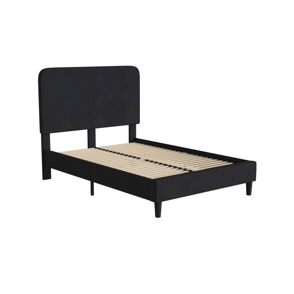 Charcoal Full Fabric Upholstered Platform Bed - Headboard with Rounded Edges - No Box Spring or Foundation Needed. Picture 1