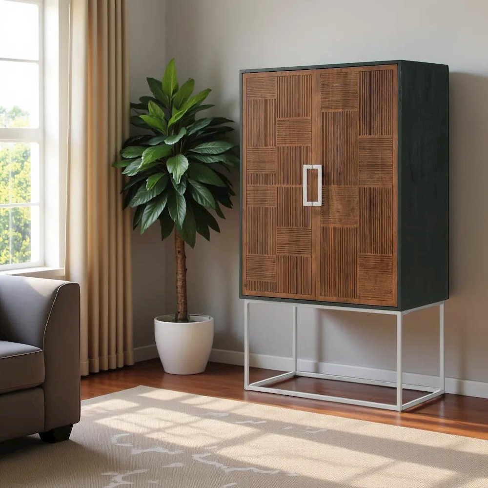 Wine Cabinet with Storage, Bar Cabinet, Mini Bar, Walnut & Black Design. Picture 4