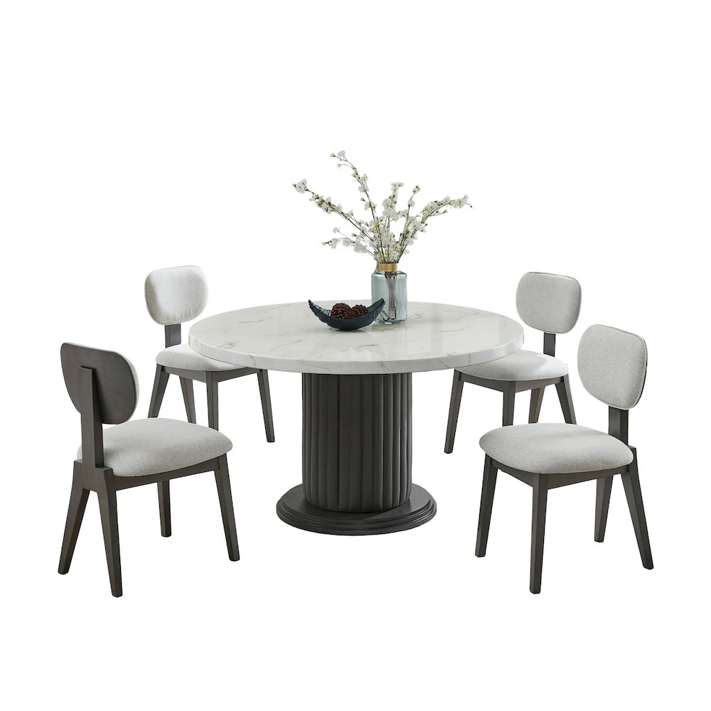 Valencia 5-Piece 54" Round White Faux Marble Dining Set. Picture 1