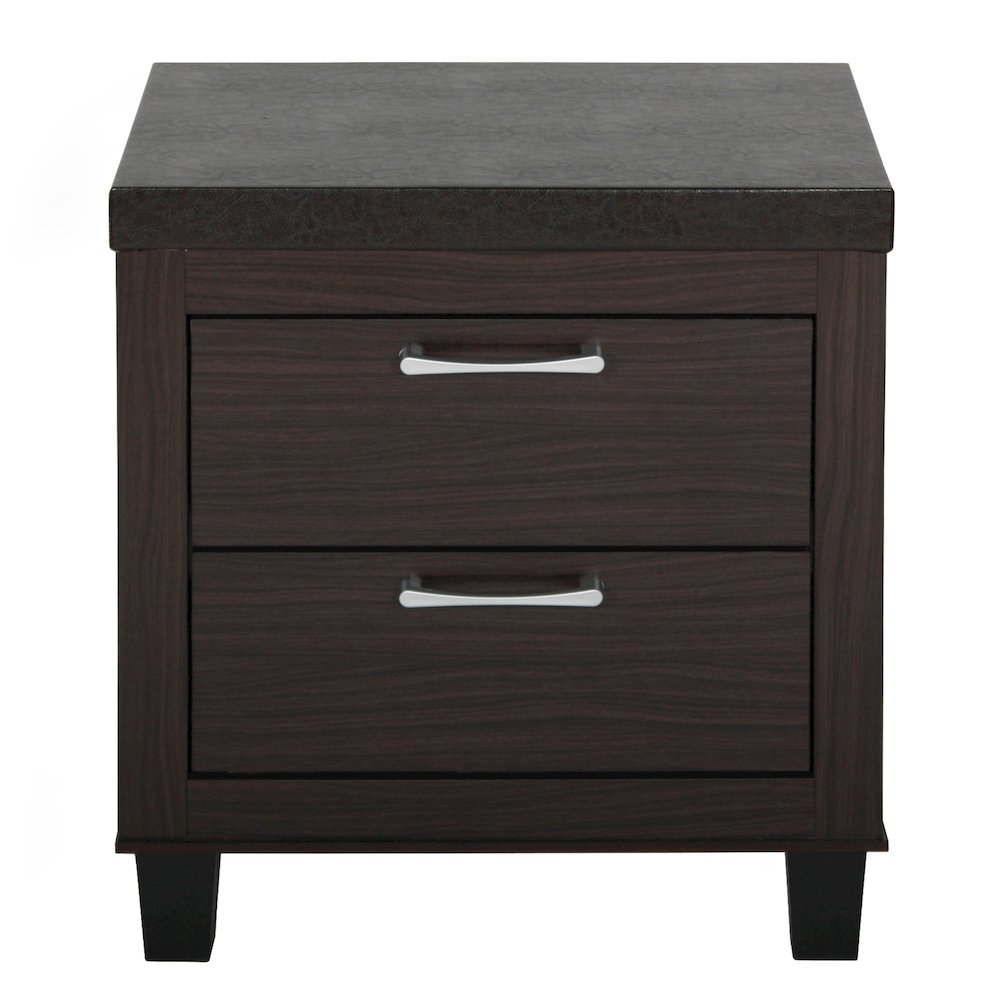Better Home Products Elegant Mid Century Modern 2 Drawer Nightstand in Tobacco. Picture 2