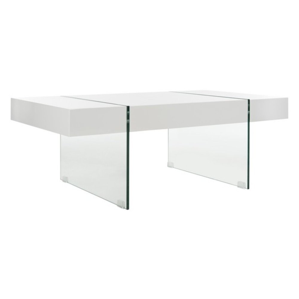 Jacob Rectangular Glass Leg Modern Coffee Table, White/Glass Legs. Picture 2