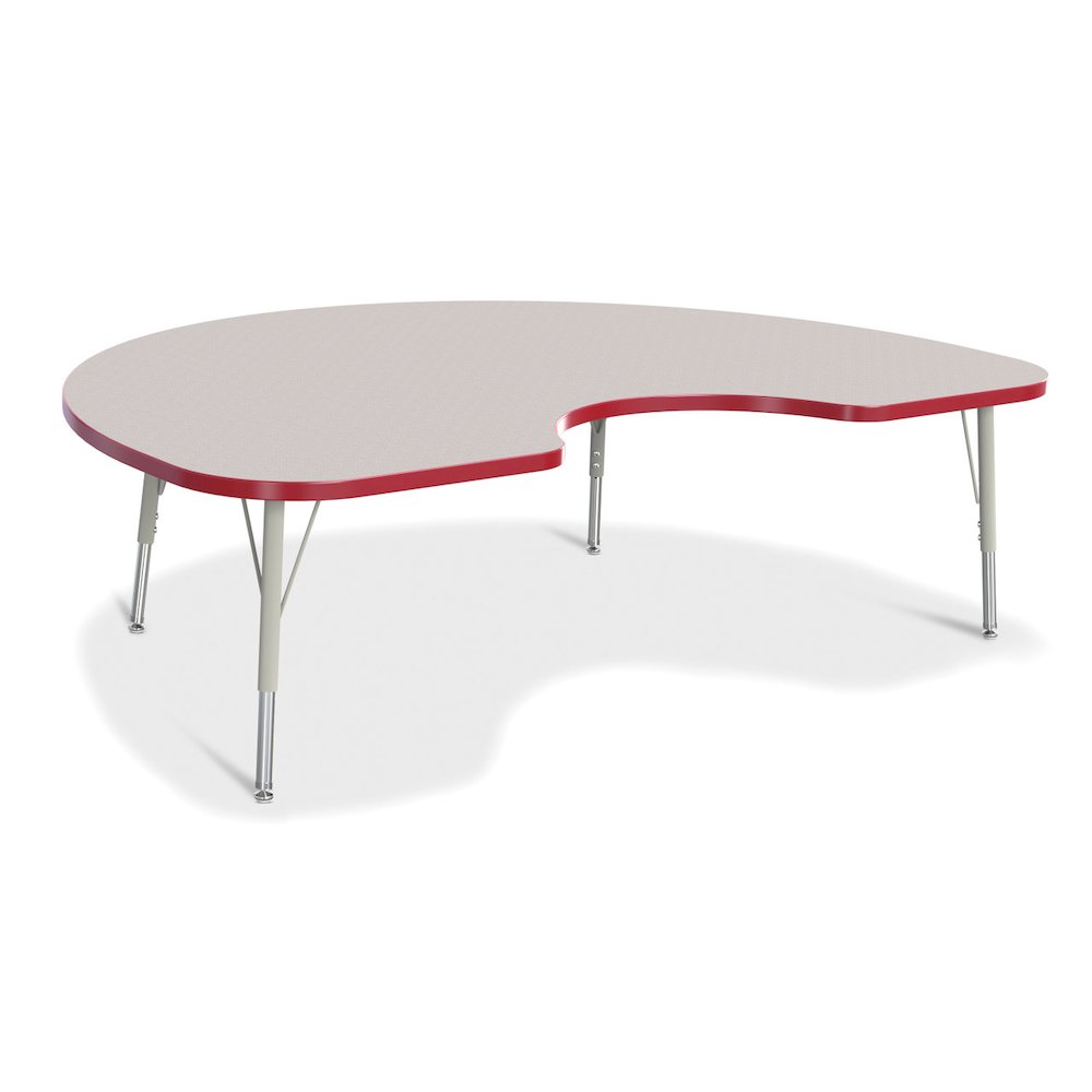 Jonti-Craft Berries Elementary Height Color Edge Kidney Table - Laminated Kidney-shaped, Red Top - Four Leg Base - 4 Legs - Adjustable Height - 15" to 24" Adjustment - 72" Table Top Length x 48" Table. Picture 1