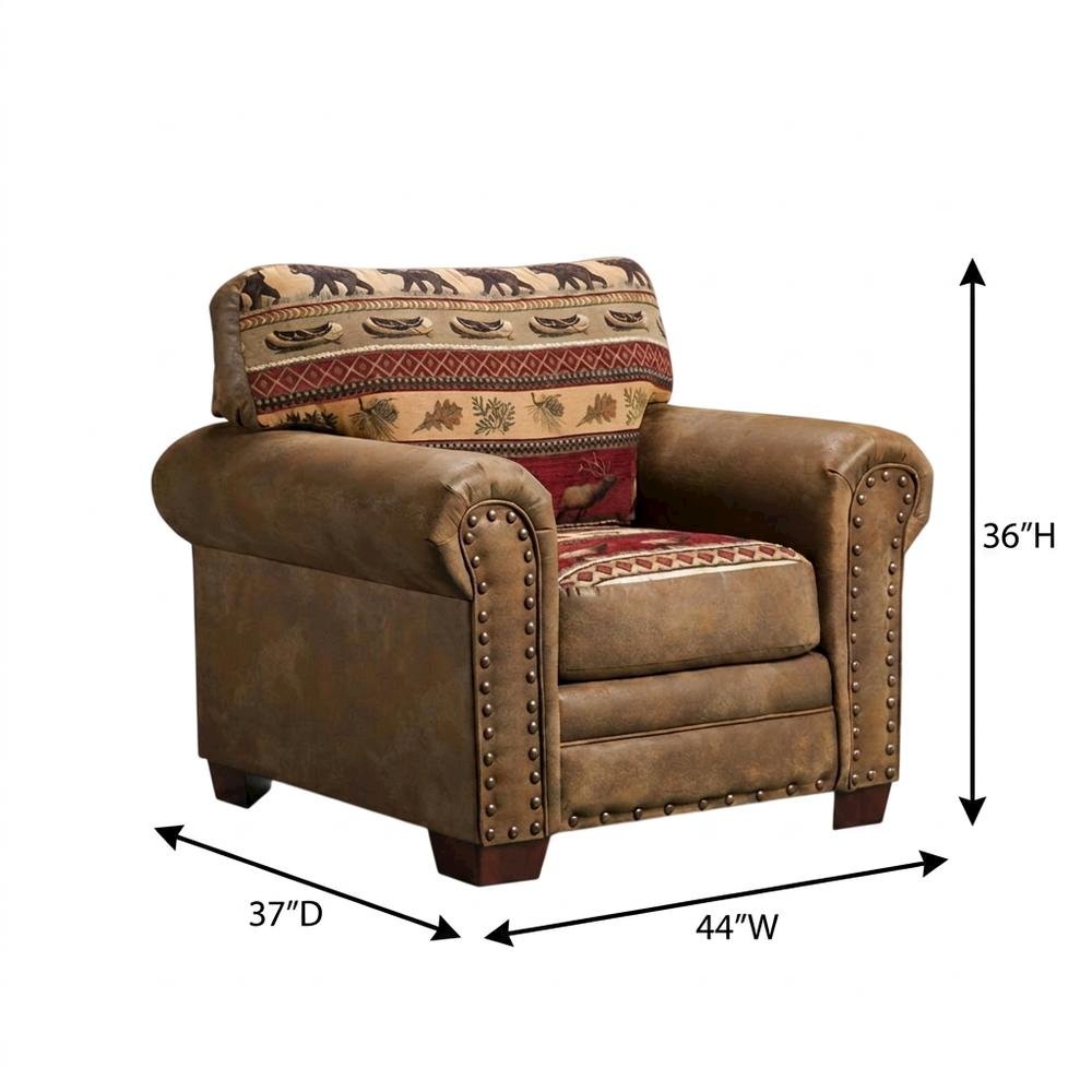 Cotton Microfiber Accent Armchair with Rustic Wooden Log Frame for Living Room. Picture 4