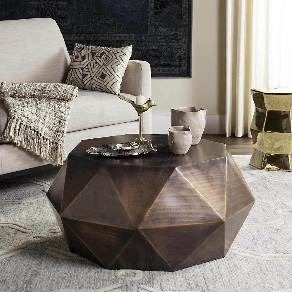 Home Collection Astrid Geometric Copper Faceted Coffee Table. Picture 4
