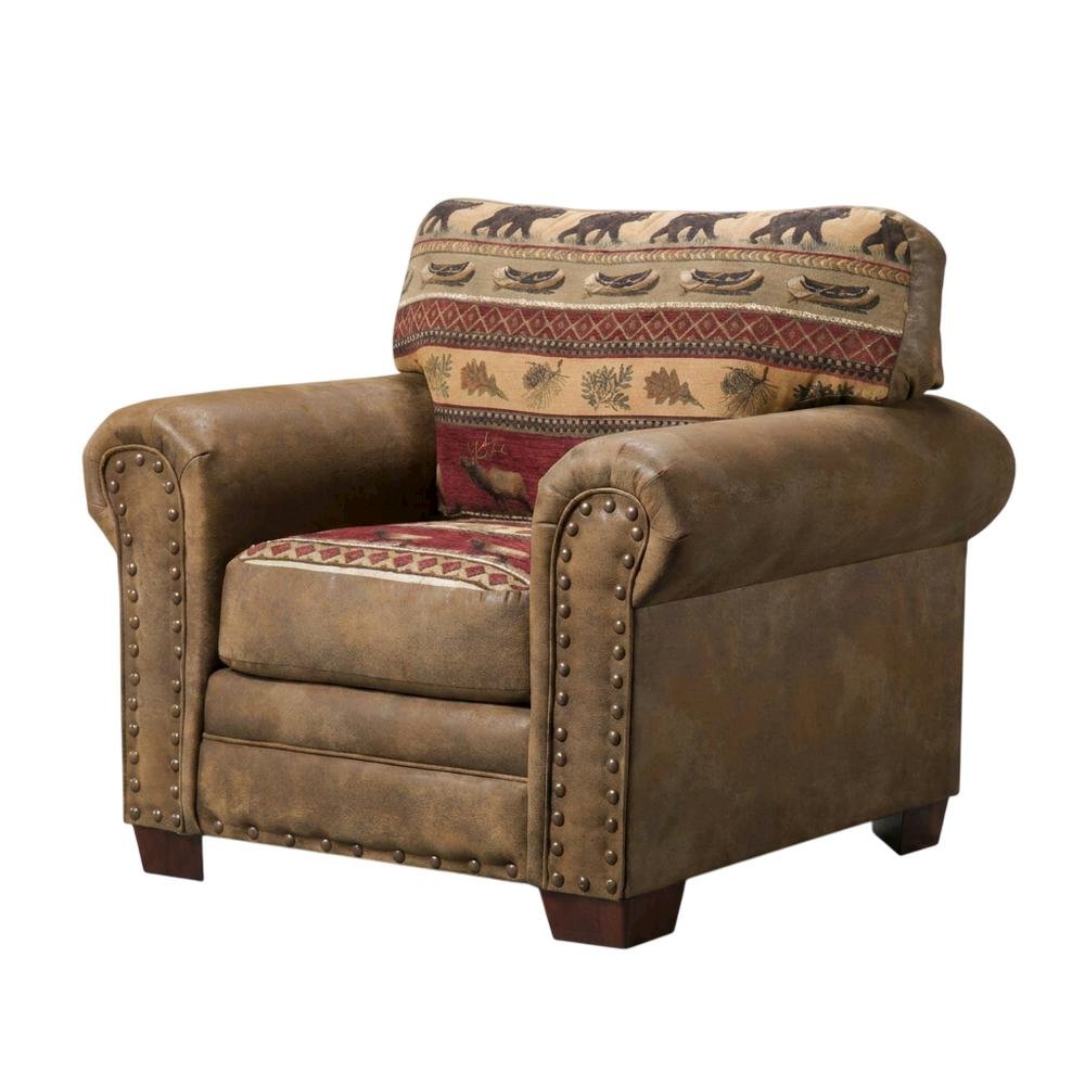 Cotton Microfiber Accent Armchair with Rustic Wooden Log Frame for Living Room. Picture 1