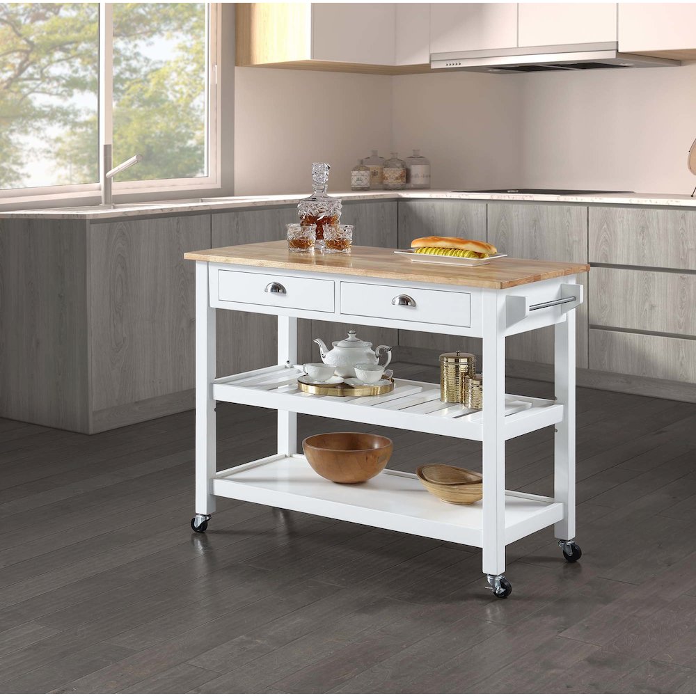 American Heritage 3 Tier Butcher Block Kitchen Cart with Drawers. Picture 6