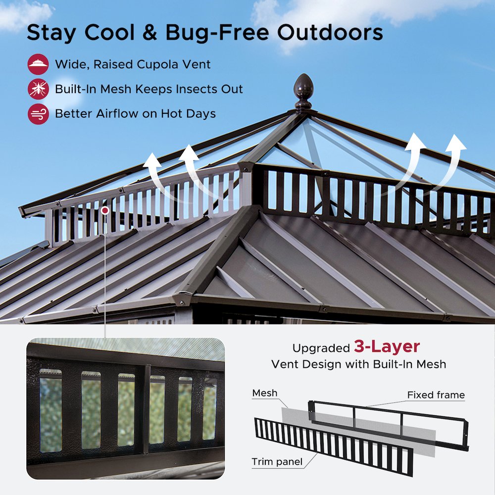 12 ft. x 12 ft. Kingston Extra-Tall, Wide Hardtop Gazebo. Picture 6