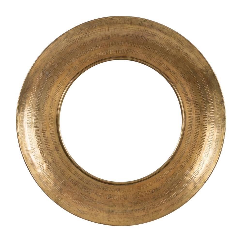 Round Hand Hammered Antique Brass Frame With Mirror. Picture 1