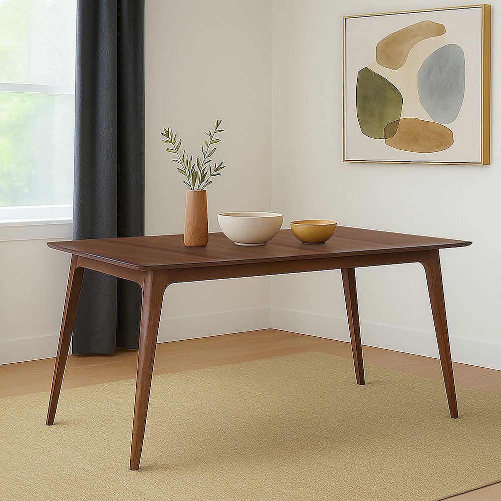 Furniture Oscar 59" Solid Wood Retangular Dining Table in Walnut. Picture 2