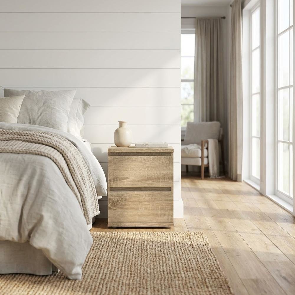 Brown 2-Drawer Nightstand - Short Low Nightstand for Closet with Ample Storage. Picture 3