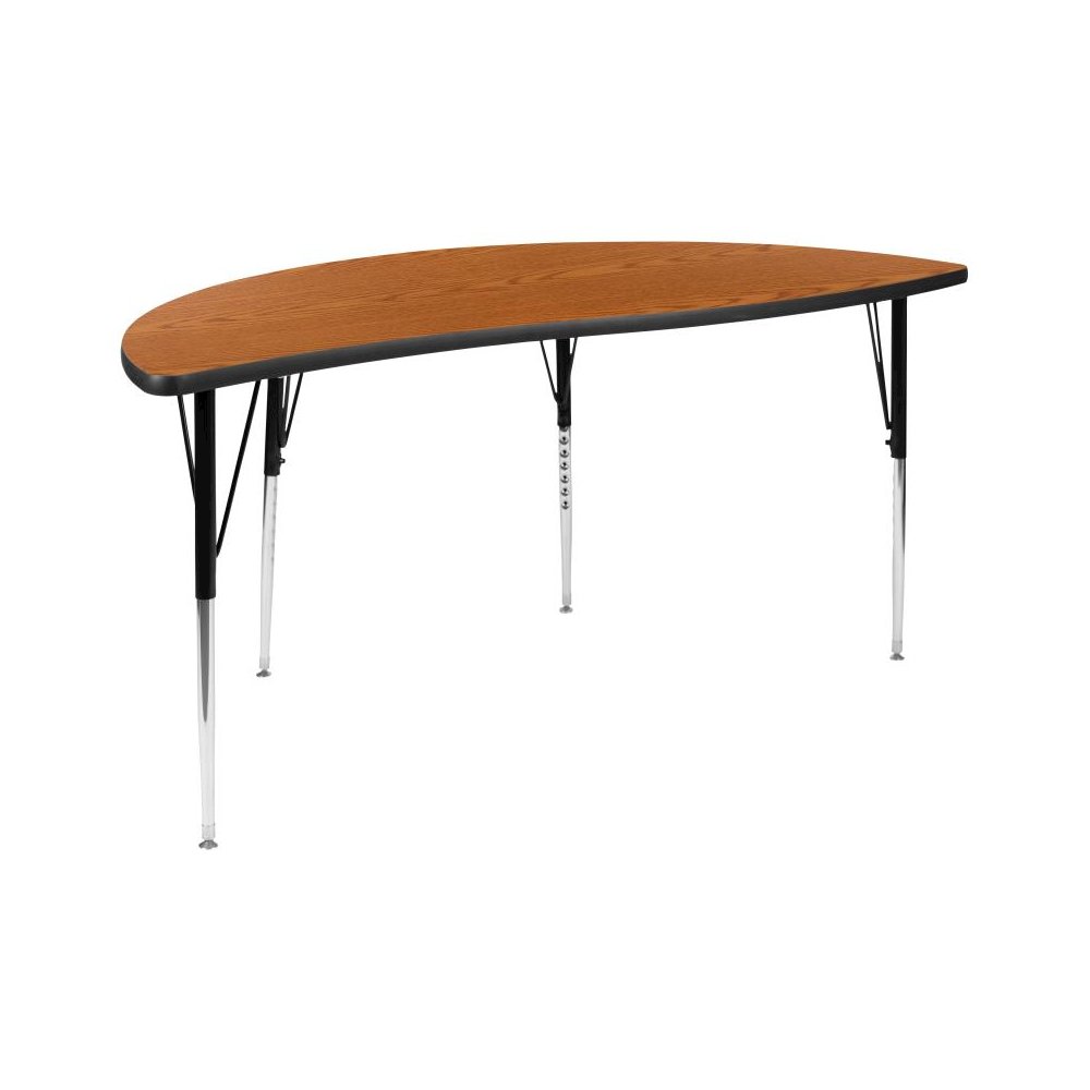 60" Half Circle Wave Flexible Collaborative Oak Thermal Laminate Activity Table - Standard Height Adjustable Legs. Picture 1