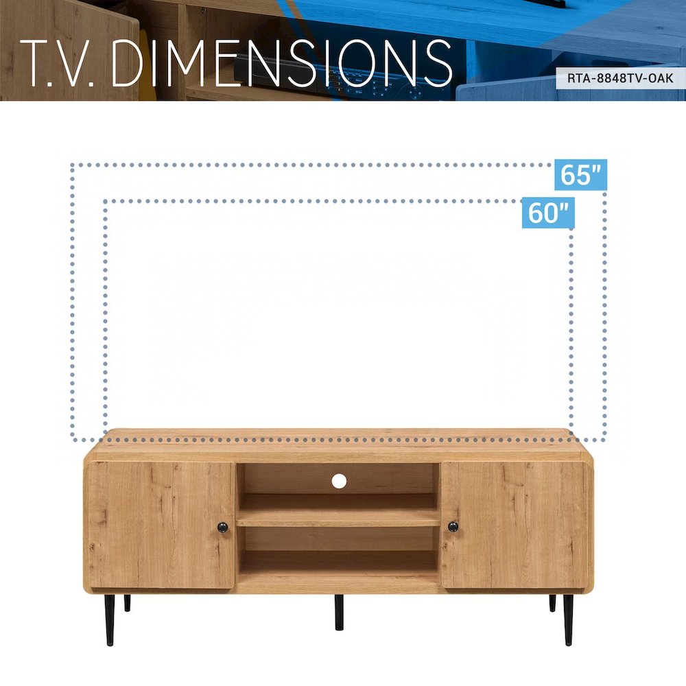 Techni Mobili Mid-Century Modern TV Stand for TV’s Up to 60”, Oak. Picture 7