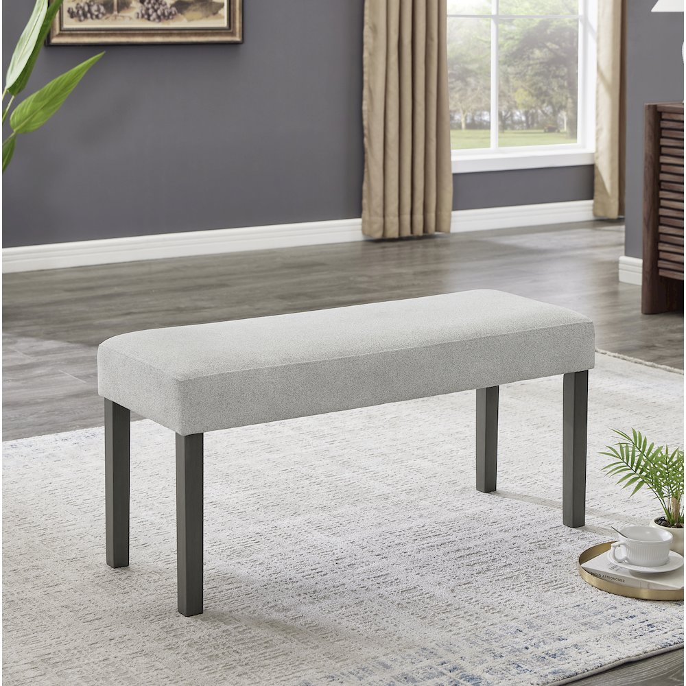 Selena Light Gray Fabric Upholstered 40" Bench with Dark Gray Wood Frame. Picture 2