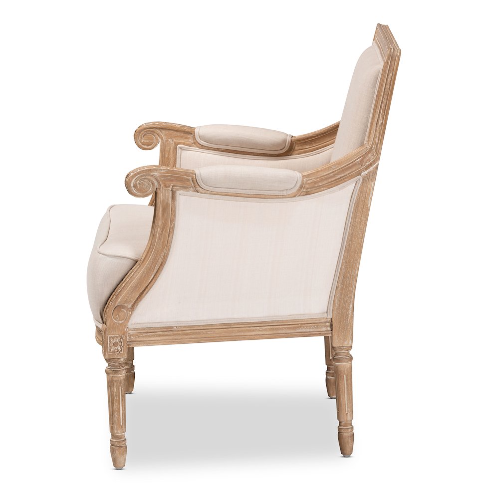 Baxton Studio Chavanon Wood & Light Beige Linen Traditional French Accent Chair. Picture 4