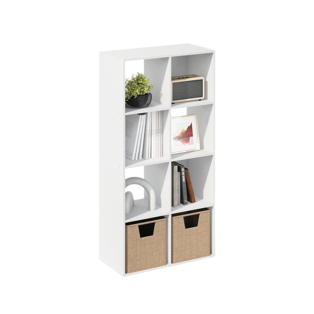 White Engineered Wood 8 Cube Storage Organizer with Open Back Shelves. Picture 1