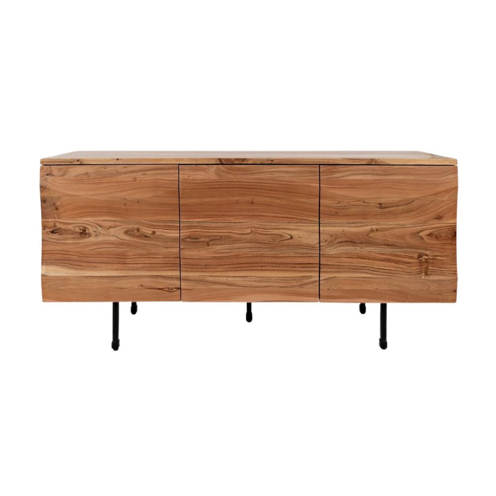 Brown Acacia Three-Door Accent Cabinet with Metal Base for Living Room Storage. Picture 4