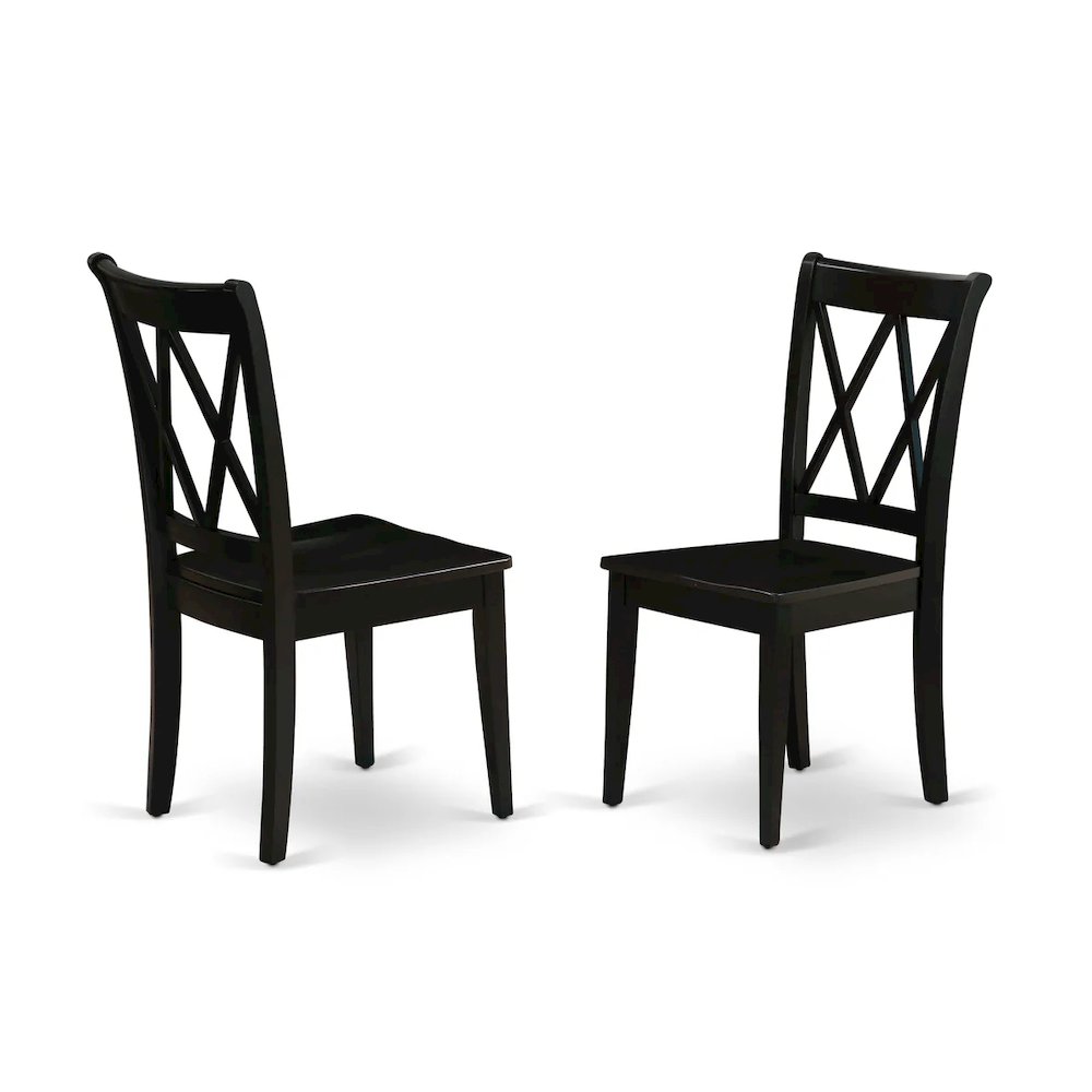 East West Furniture 3-Piece Dinning Room Set Contains a Wooden Table and 2 Wooden Dining Chairs with Double-X Back - Black Finish. Picture 3
