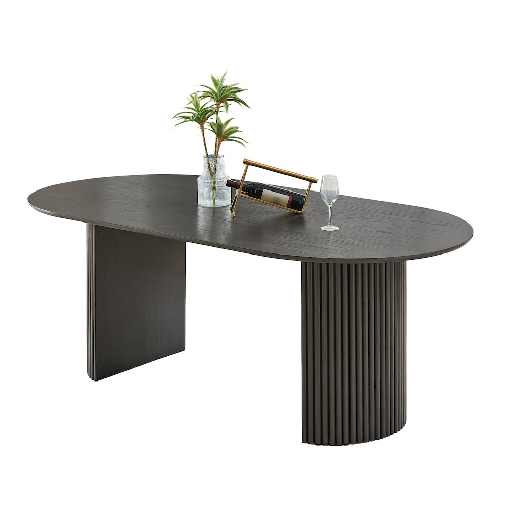 Valencia 80" Oval Gray Oak Finish Dining Table with Dual Pedestal Base – Seats 6. Picture 5