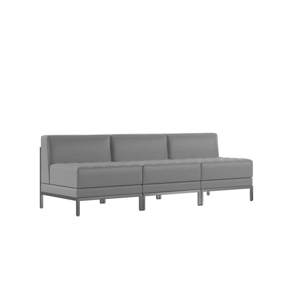 HERCULES Imagination Series 3 Piece Gray LeatherSoft Waiting Room Lounge Set - Reception Bench. Picture 1