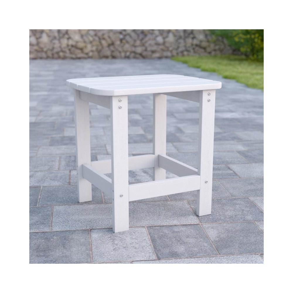 All-Weather Poly Resin Wood Adirondack Side Table in White. Picture 2