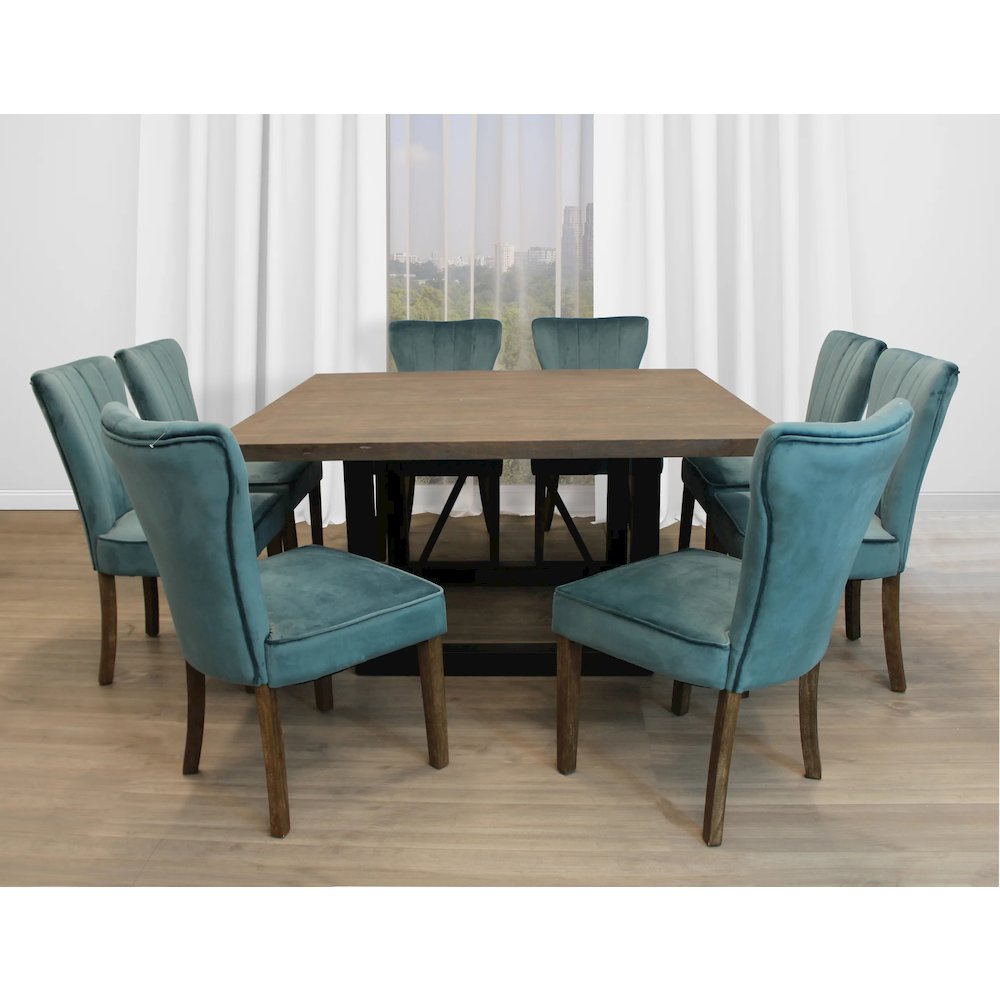 Felix Square 60" Dining Table with 4 sets of Cleo Side Chairs - Teal. Picture 3