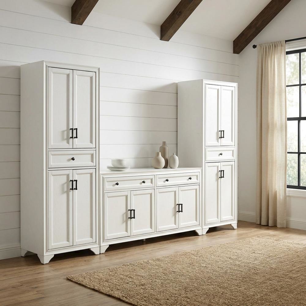 3-Piece Sideboard and Pantry Storage Set in White with Anti-Tip Mechanism. Picture 2