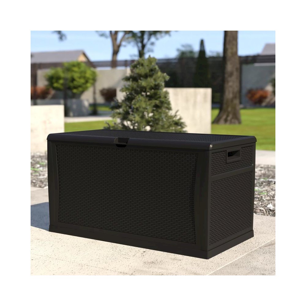 120 Gallon Plastic Deck Box - Outdoor Waterproof Storage Box for Patio Cushions, Garden Tools and Pool Toys, Black. Picture 2