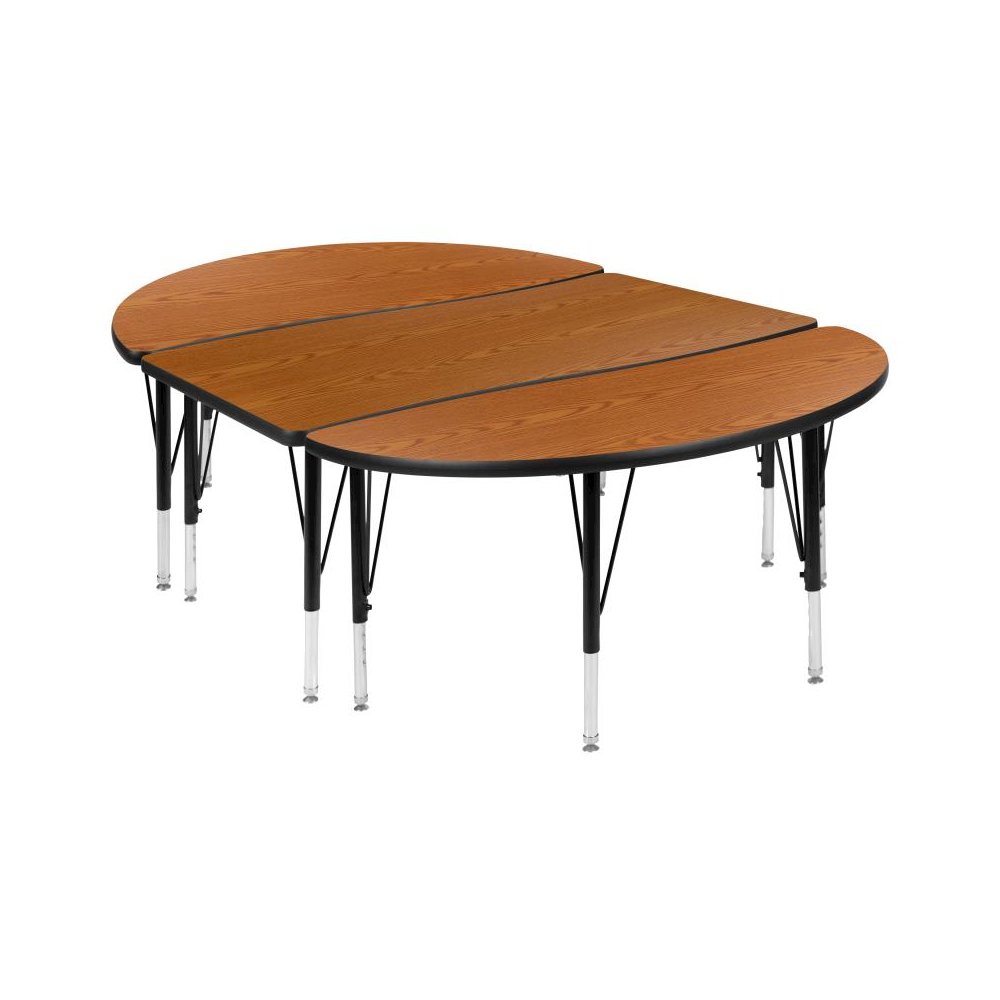 3 Piece 76" Oval Wave Flexible Oak Thermal Laminate Activity Table Set - Height Adjustable Short Legs. Picture 1