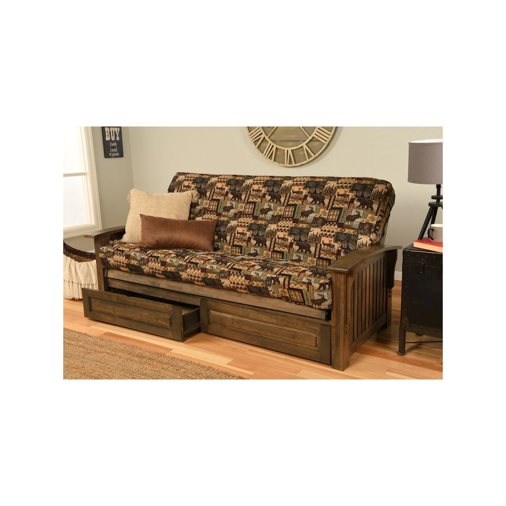 Washington Frame-Rustic Walnut Finish-Peter's Cabin Mattress-Storage Drawers. Picture 2