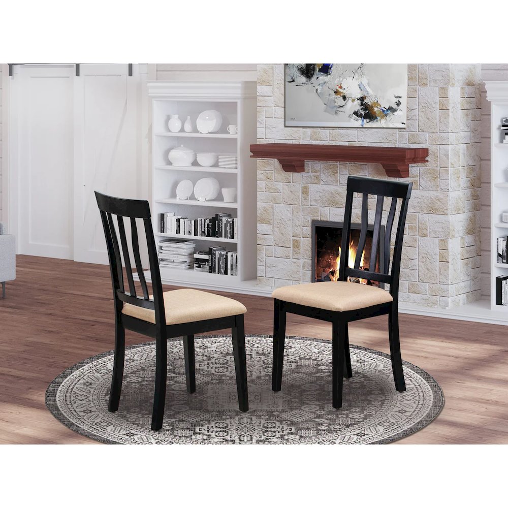 Antique Dining Chairs - Linen Fabric Upholstered Wood Chairs, Set of 2. Picture 7