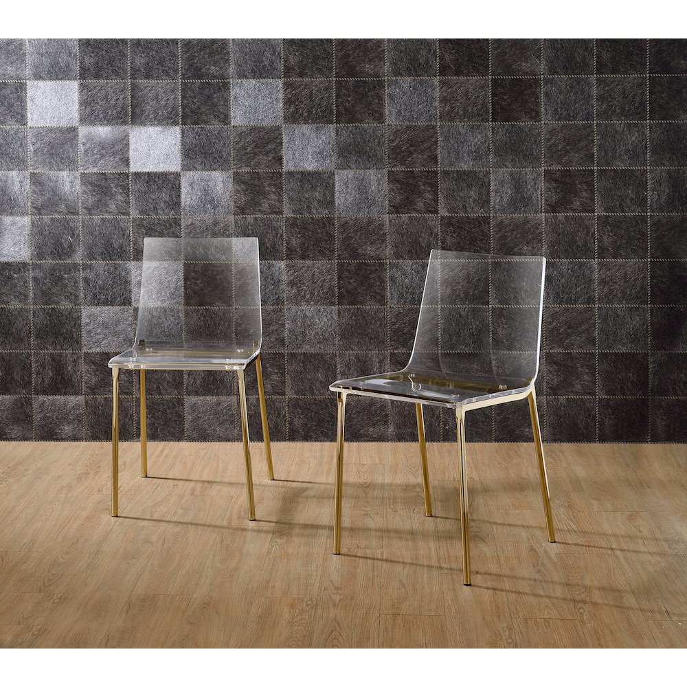 Gold Lucite Acrylic Ghost Clear Dining Chair Set of 2. Picture 3