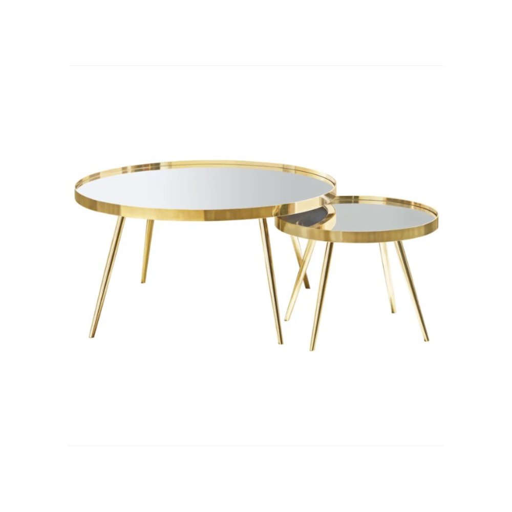 Kaelyn 3-piece Round Coffee and End Table Set Gold. Picture 2