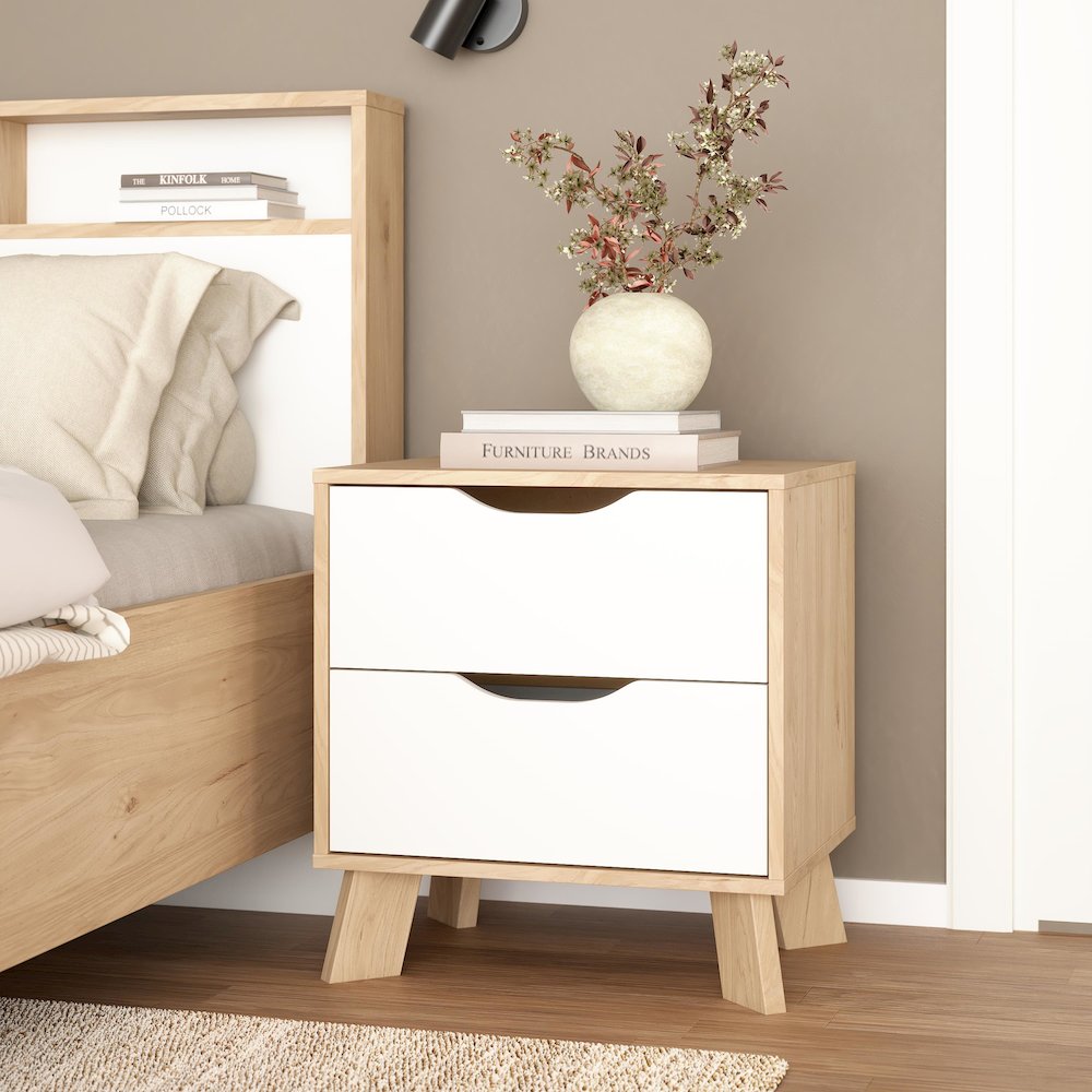Ikast 2 Drawer Nightstand - Set of 2, Jackson Hickory/White. Picture 3