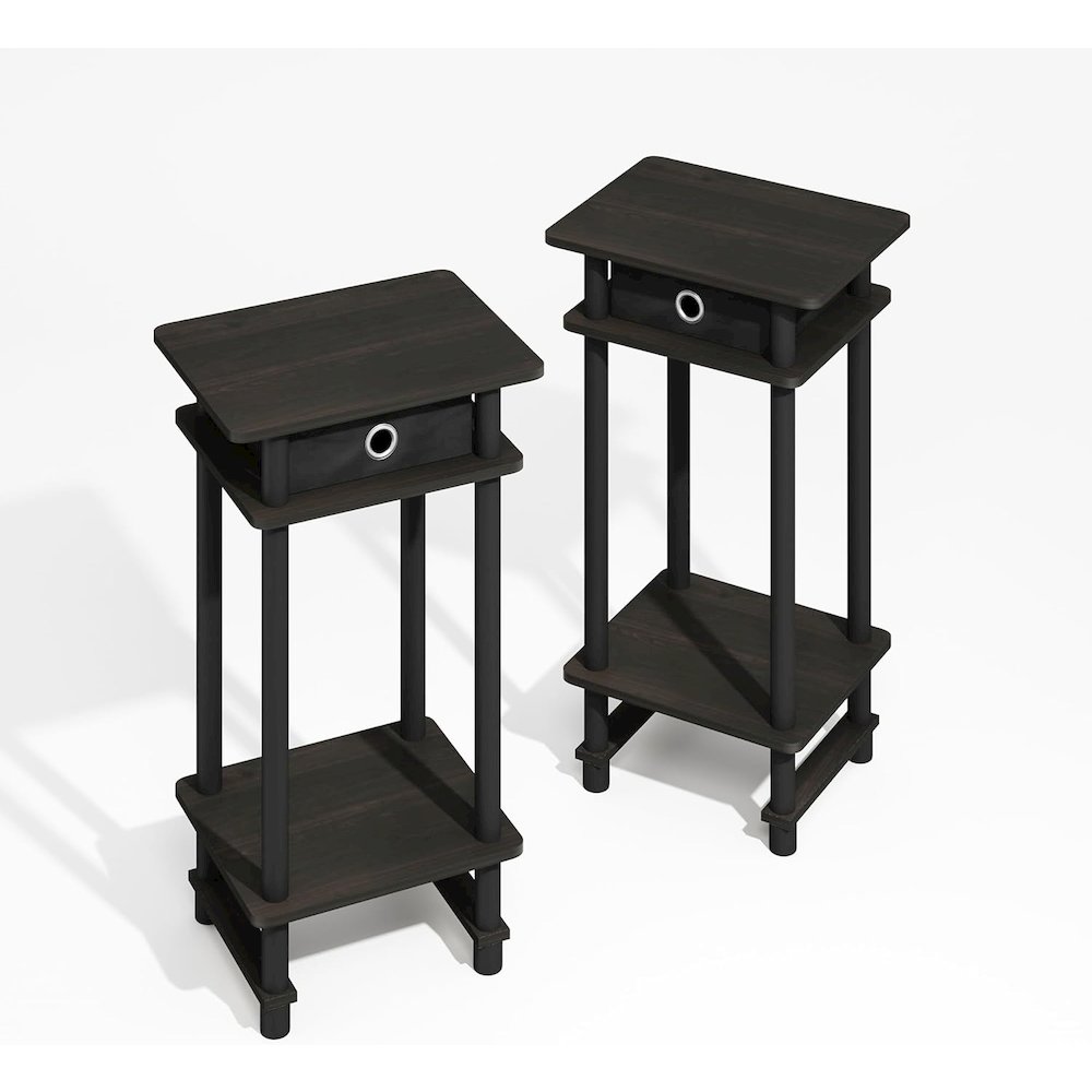 Turn-N-Tube Tall End Table, Side Table with Bin, Black Espresso/Brown, Set of 2. Picture 1