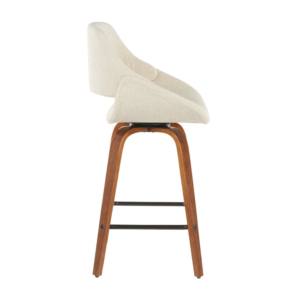 Walnut Wood, Cream Fabric, Black Metal Fabrico Counter Stool - Set of 2. Picture 3