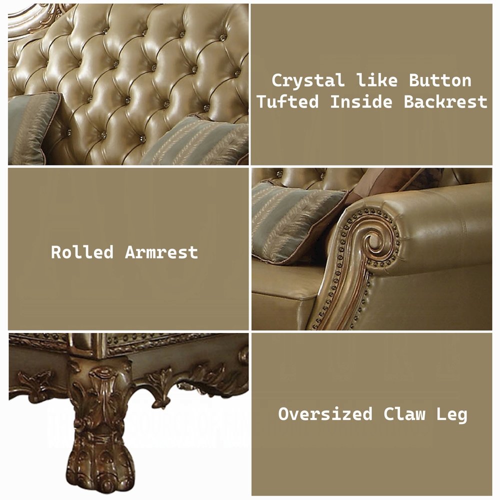 Dresden Sofa w/4 Pillows, Bone PU & Gold Patina (53160). Picture 2