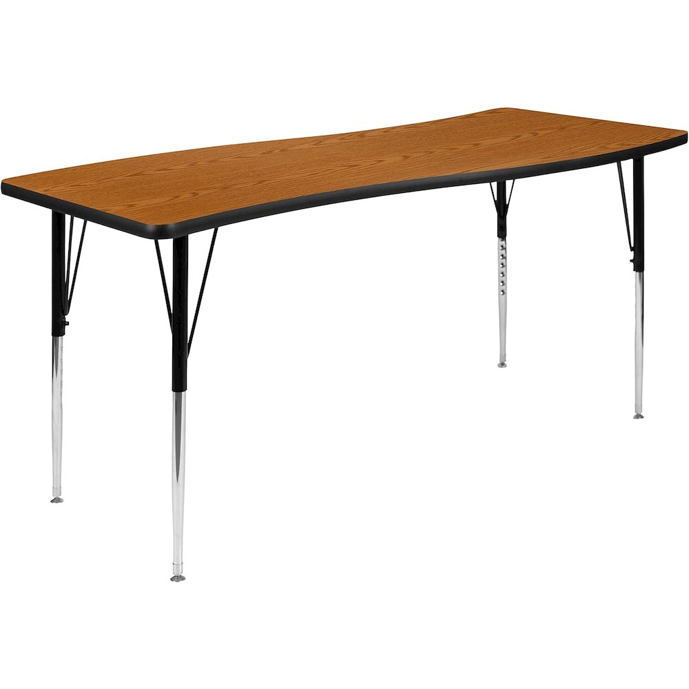 26"W x 60"L Rectangular Wave Flexible Collaborative Oak Thermal Laminate Activity Table - Standard Height Adjustable Legs. Picture 1