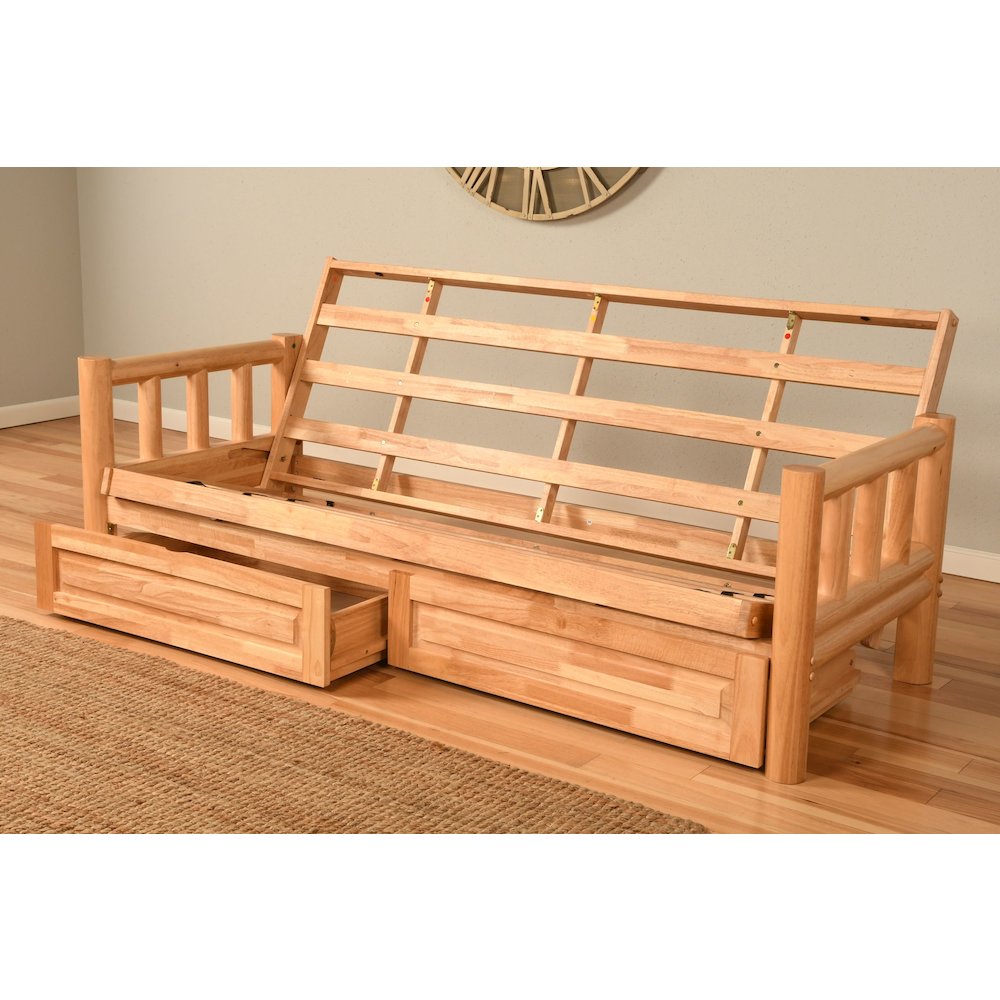 Lodge Frame-Natural Finish-Linen Cocoa Mattress-Storage Drawers. Picture 2