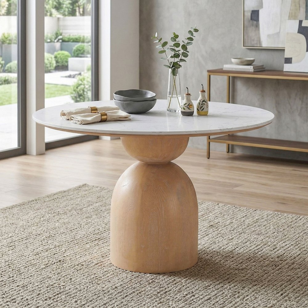 Stella Modern Natural Wood Round Dining Table. Picture 2