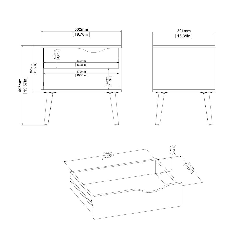 Diana 2-Piece Bedroom Set - 8 Drawer Double Dresser and Nightstand, White/Oak. Picture 13