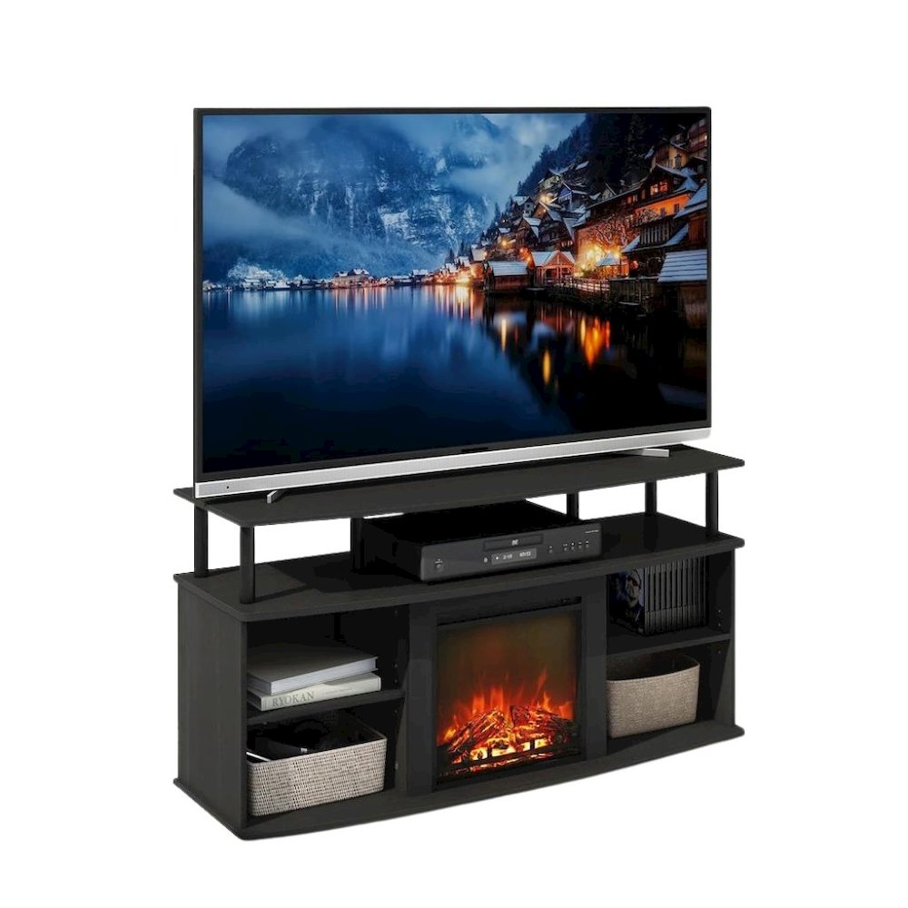 Black Fireplace TV Stand,Four Shelves for 55 Inch Displays and Media Storage. Picture 5