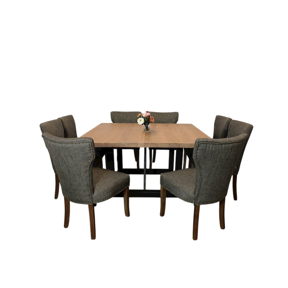9-Piece Dining Set 8 Jill Dining Chairs in Dark Gray Fabric Dark Brown Legs. Picture 1