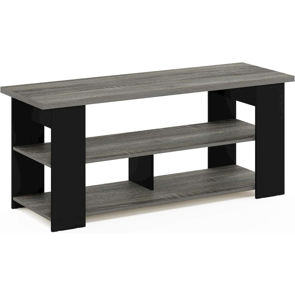 Wooden TV stand, up to 50-inch screens, modern French oak grey, black finish. Picture 1