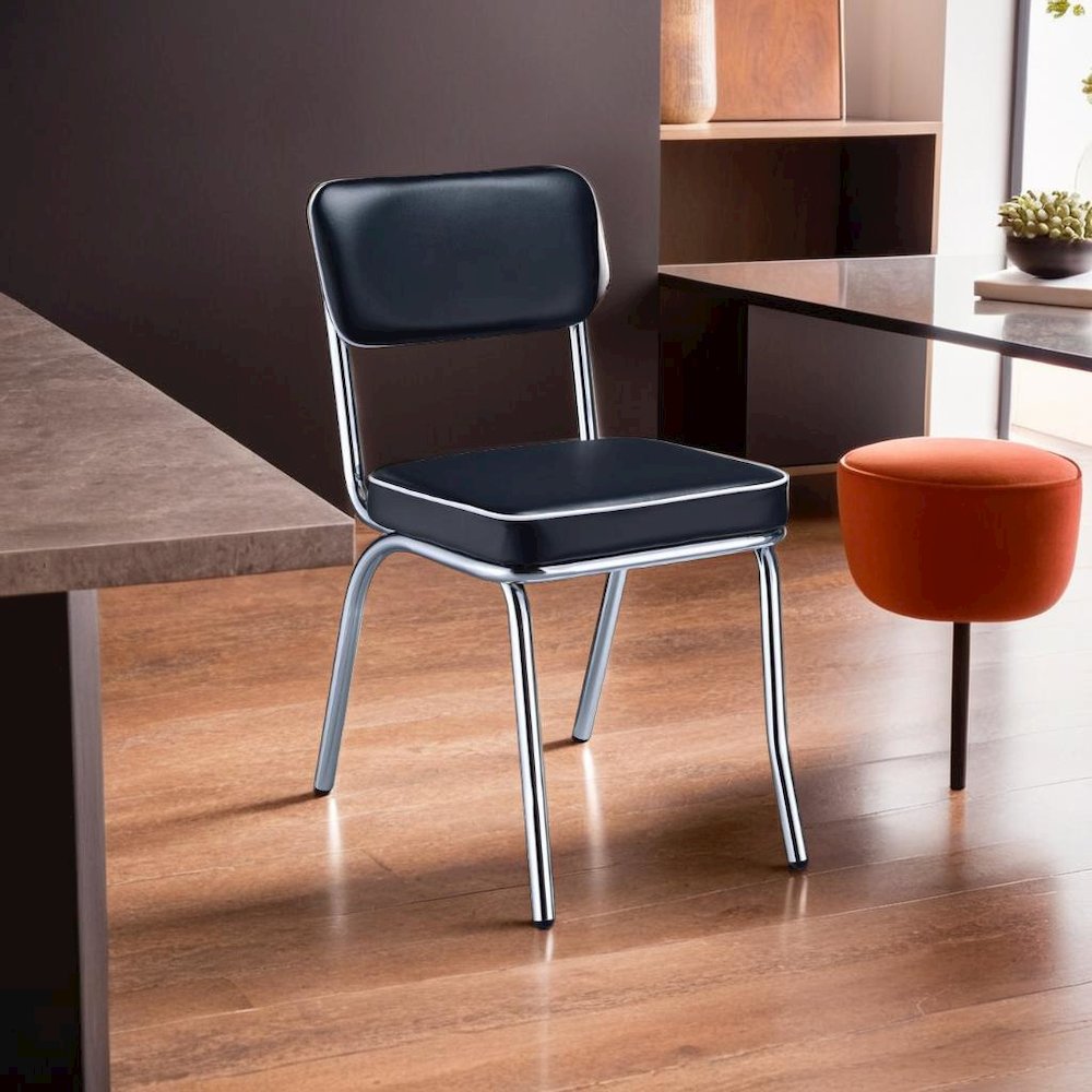 Stylish Black and Chrome Dining Chairs Inspired by Retro Diner Design. Picture 5