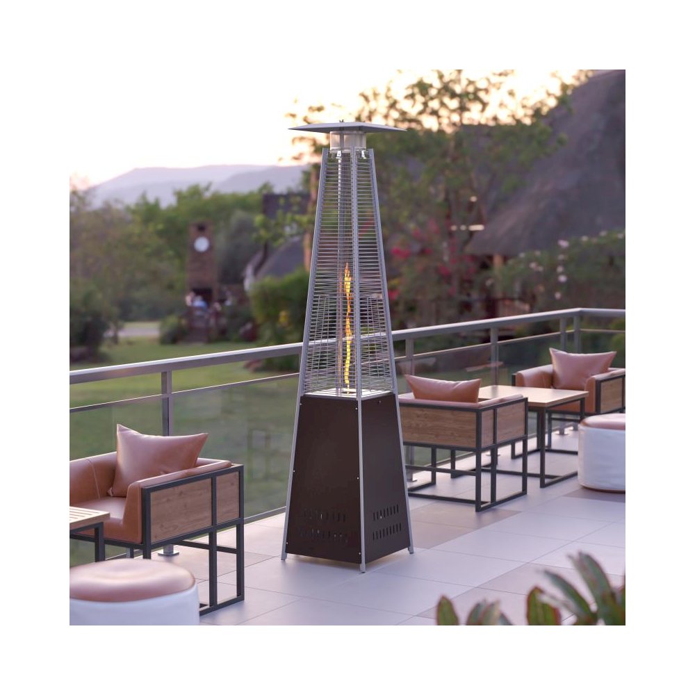Patio Outdoor Heating-Bronze Stainless Steel Pyramid 42,000 BTU Propane Heater with Wheels for Commercial & Residential Use. Picture 2