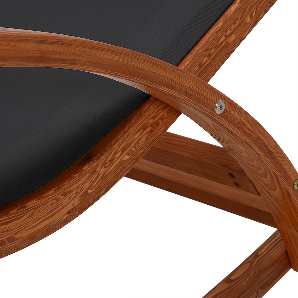 Outdoor Cedar Wood Patio Lounge Chair with Black Textilene Fabric. Picture 5
