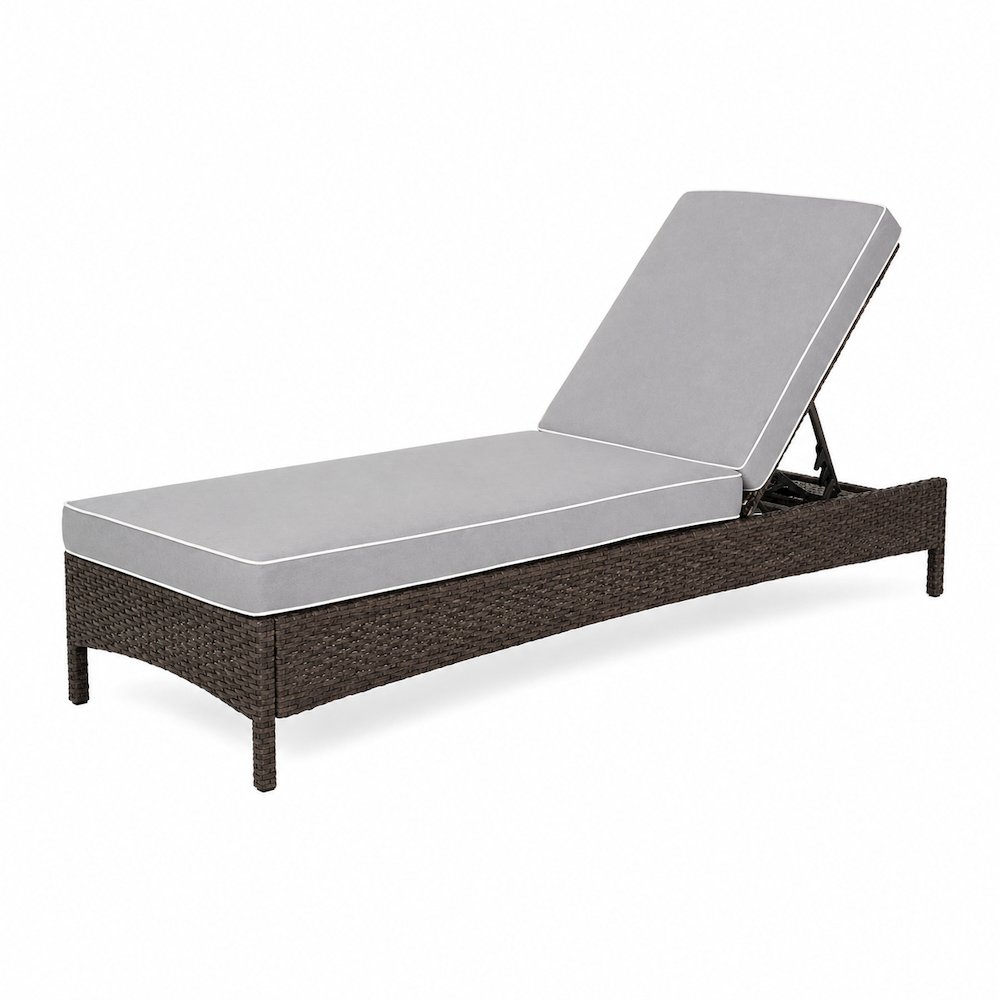 Gray/Brown Outdoor Wicker Chaise Lounge with Weather-Resistant Frame. Picture 4